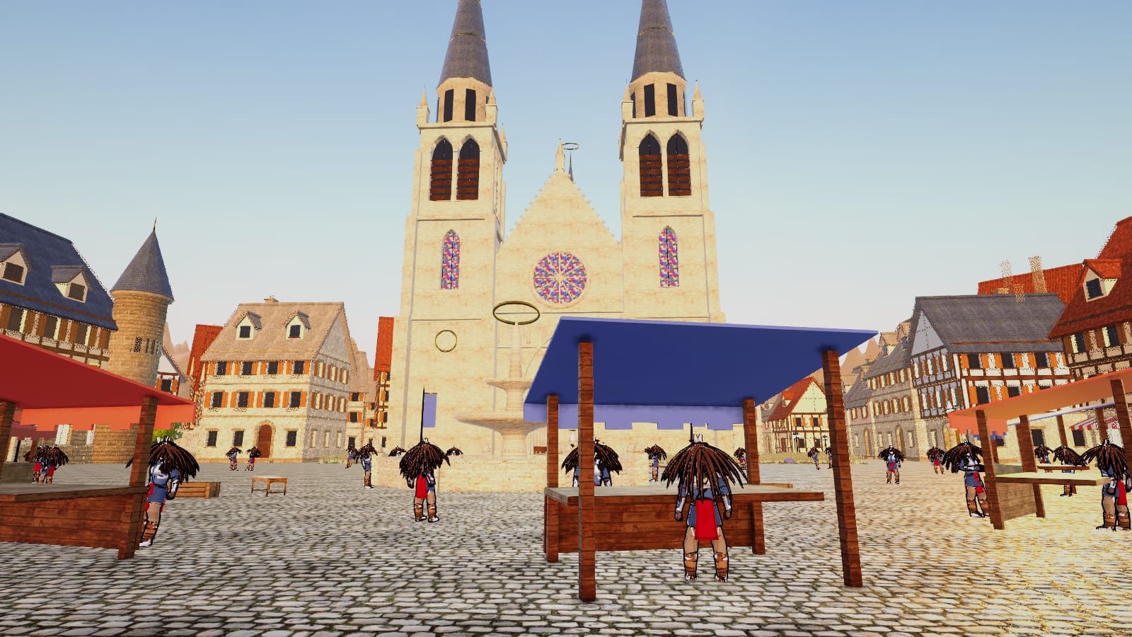 The plaza at sunset, gold light on the cathedral stone