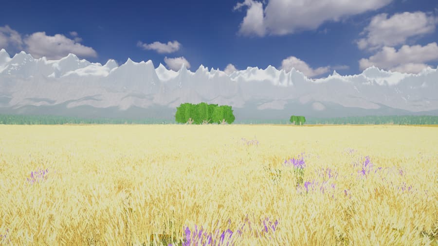 Golden grass and purple flowers on the Whispering Plains