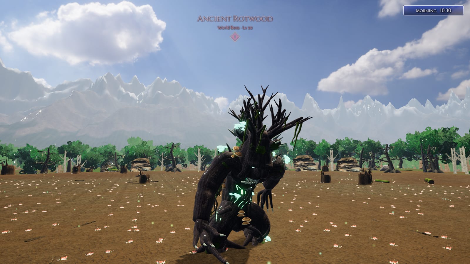 The Ancient Rotwood, a great corrupted treant, rising in its arena